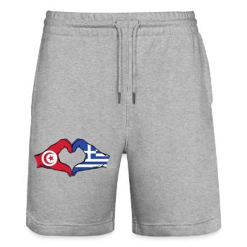 Tunisia Greece Flag Hands Heart Shape - Stanley/Stella Trainer Unisex Organic Jogging Shorts - heather grey - Front - Nik (191cm) & Marisol (170cm)