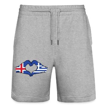 Iceland Greece Flag Hands Heart Shape - Stanley/Stella Trainer Unisex Organic Jogging Shorts - heather grey - Front - Nik (191cm) & Marisol (170cm)
