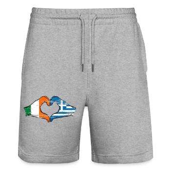 Irlande Grèce Drapeau Mains Coeur Forme Utilisé - Short de jogging bio TRAINER Stanley/Stella unisexe - gris chiné - Devant - Nik (191cm) & Marisol (170cm)