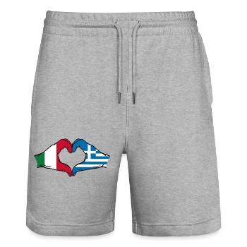 Italy Greece Flag Hands Heart Shape - Stanley/Stella Trainer Unisex Organic Jogging Shorts - heather grey - Front - Nik (191cm) & Marisol (170cm)