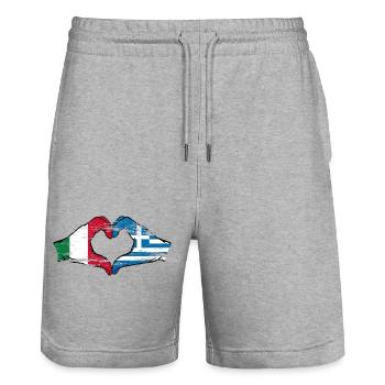 Italy Greece Flag Hands Heart Shape Used - Stanley/Stella Trainer Unisex Organic Jogging Shorts - heather grey - Front - Nik (191cm) & Marisol (170cm)