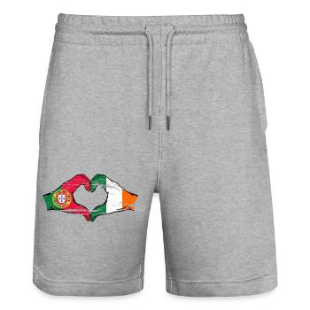 Portugal Irlande Drapeau Mains Coeur Forme Utilisé - Short de jogging bio TRAINER Stanley/Stella unisexe - gris chiné - Devant - Nik (191cm) & Marisol (170cm)