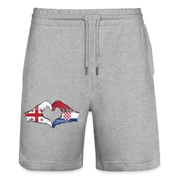 Georgien Kroatien Flagge Hände Herzform used - Stanley/Stella Unisex Bio Joggingshorts Trainer  - Grau meliert - Vorne - Nik (191cm) & Marisol (170cm)