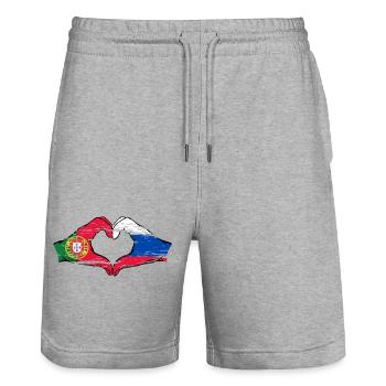 Portugal Russie Drapeau Mains Coeur Forme Utilisé - Short de jogging bio TRAINER Stanley/Stella unisexe - gris chiné - Devant - Nik (191cm) & Marisol (170cm)