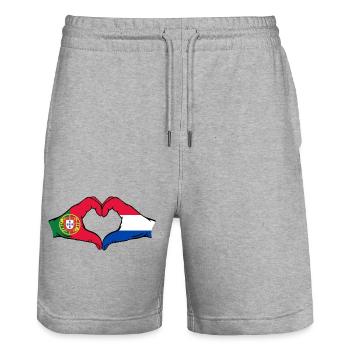 Portugal Hollande Drapeau Mains Coeur - Short de jogging bio TRAINER Stanley/Stella unisexe - gris chiné - Devant - Nik (191cm) & Marisol (170cm)