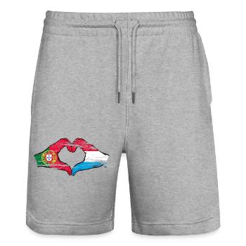 Portugal Aiguilles du drapeau luxembourgeois en forme de cœur utilisées - Short de jogging bio TRAINER Stanley/Stella unisexe - gris chiné - Devant - Nik (191cm) & Marisol (170cm)