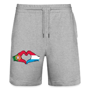 Portugal Luxembourg Drapeau Mains Coeur - Short de jogging bio TRAINER Stanley/Stella unisexe - gris chiné - Devant - Nik (191cm) & Marisol (170cm)