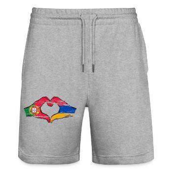Portugal Arménie Drapeau Mains Coeur Forme Utilisé - Short de jogging bio TRAINER Stanley/Stella unisexe - gris chiné - Devant - Nik (191cm) & Marisol (170cm)
