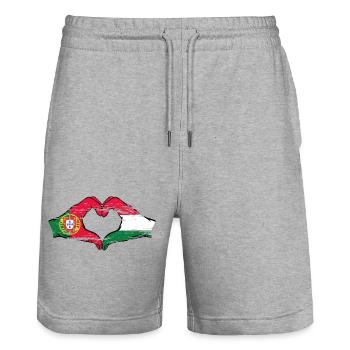 Portugal Hongrie Drapeau Mains Coeur Forme Utilisé - Short de jogging bio TRAINER Stanley/Stella unisexe - gris chiné - Devant - Nik (191cm) & Marisol (170cm)