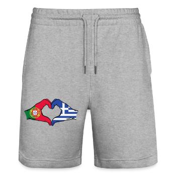 Portugal Greece Flag Hands Heart Shape - Stanley/Stella Trainer Unisex Organic Jogging Shorts - heather grey - Front - Nik (191cm) & Marisol (170cm)