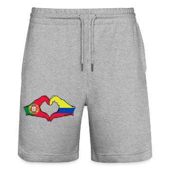 Portugal Colombie Drapeau Mains Coeur Forme Coeur - Short de jogging bio TRAINER Stanley/Stella unisexe - gris chiné - Devant - Nik (191cm) & Marisol (170cm)