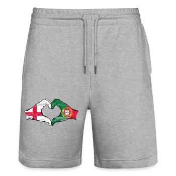 Angleterre Portugal Drapeau Mains Coeur Forme Utilisé - Short de jogging bio TRAINER Stanley/Stella unisexe - gris chiné - Devant - Nik (191cm) & Marisol (170cm)