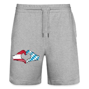 Austria Bavaria Flag Hands Heart Shape Used - Stanley/Stella Trainer Unisex Organic Jogging Shorts - heather grey - Front - Nik (191cm) & Marisol (170cm)