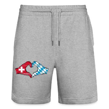 Suisse Bavière Drapeau Mains Coeur Forme Coeur Utilisé - Short de jogging bio TRAINER Stanley/Stella unisexe - gris chiné - Devant - Nik (191cm) & Marisol (170cm)