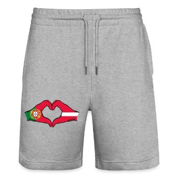 Portugal Lettonie Drapeau Mains Coeur - Short de jogging bio TRAINER Stanley/Stella unisexe - gris chiné - Devant - Nik (191cm) & Marisol (170cm)