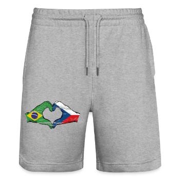 Brazil Czech Republic Flag Heart Shape Used - Stanley/Stella Trainer Unisex Organic Jogging Shorts - heather grey - Front - Nik (191cm) & Marisol (170cm)