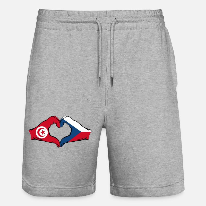 Tunisie République tchèque drapeau coeur - Short de jogging bio TRAINER Stanley/Stella unisexe - gris chiné