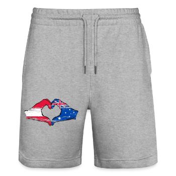 Austria Australia Flag Heart Shape - Stanley/Stella Trainer Unisex Organic Jogging Shorts - heather grey - Front - Nik (191cm) & Marisol (170cm)