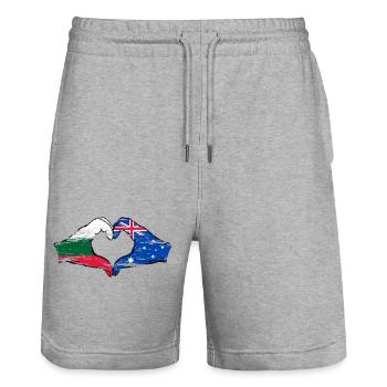 Bulgarie Australie drapeau coeur utilisé - Short de jogging bio TRAINER Stanley/Stella unisexe - gris chiné - Devant - Nik (191cm) & Marisol (170cm)