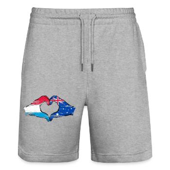 Luxembourg Australia flag heart shape used - Stanley/Stella Trainer Unisex Organic Jogging Shorts - heather grey - Front - Nik (191cm) & Marisol (170cm)