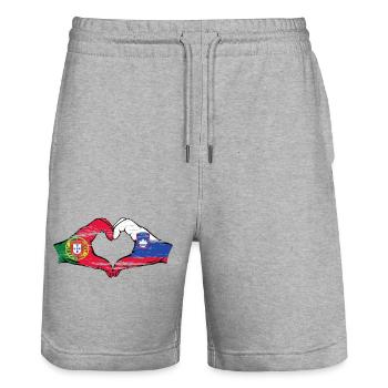 Portugal Slovénie drapeau forme de coeur utilisé - Short de jogging bio TRAINER Stanley/Stella unisexe - gris chiné - Devant - Nik (191cm) & Marisol (170cm)