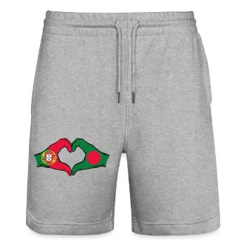 Portugal Bangladesh flag heart shape - Stanley/Stella Trainer Unisex Organic Jogging Shorts - heather grey - Front - Nik (191cm) & Marisol (170cm)