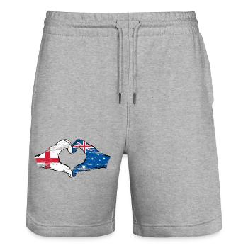 Angleterre Australie drapeau coeur utilisé - Short de jogging bio TRAINER Stanley/Stella unisexe - gris chiné - Devant - Nik (191cm) & Marisol (170cm)