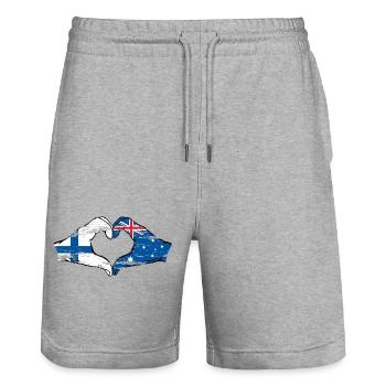 Finland Australia Flag Heart Shape Used - Stanley/Stella Trainer Unisex Organic Jogging Shorts - heather grey - Front - Nik (191cm) & Marisol (170cm)