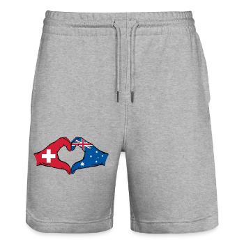 Switzerland Australia Flag Heart Shape - Stanley/Stella Trainer Unisex Organic Jogging Shorts - heather grey - Front - Nik (191cm) & Marisol (170cm)