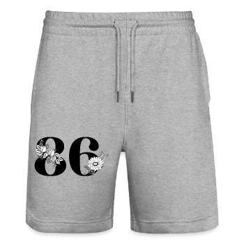 Number 86 Black Floral - 86th Floral Birthday - Stanley/Stella Trainer Unisex Organic Jogging Shorts - heather grey - Front - Nik (191cm) & Marisol (170cm)
