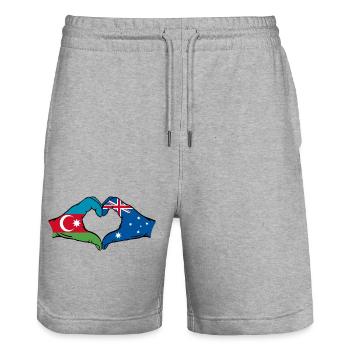 Azerbaijan Australia Flag Heart Shape - Stanley/Stella Trainer Unisex Organic Jogging Shorts - heather grey - Front - Nik (191cm) & Marisol (170cm)
