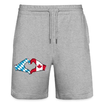 Bavaria Canada Flag Hands Heart Shape - Stanley/Stella Trainer Unisex Organic Jogging Shorts - heather grey - Front - Nik (191cm) & Marisol (170cm)