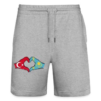 Türkei Kasachstan Flagge Hände Herzform used - Stanley/Stella Unisex Bio Joggingshorts Trainer  - Grau meliert - Vorne - Nik (191cm) & Marisol (170cm)