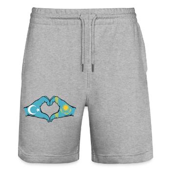 Ouïghours Kazakhstan drapeau mains forme coeur - Short de jogging bio TRAINER Stanley/Stella unisexe - gris chiné - Devant - Nik (191cm) & Marisol (170cm)