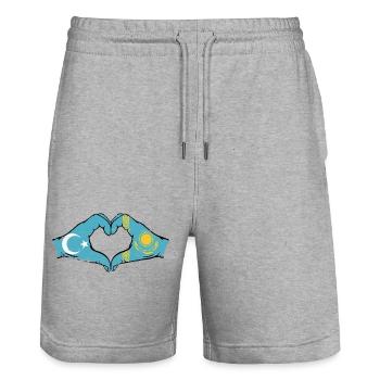 Ouïghours Kazakhstan drapeau mains forme de coeur utilisé - Short de jogging bio TRAINER Stanley/Stella unisexe - gris chiné - Devant - Nik (191cm) & Marisol (170cm)