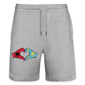Albanie Kazakhstan Drapeau Mains Coeur Forme Utilisé - Short de jogging bio TRAINER Stanley/Stella unisexe - gris chiné - Devant - Nik (191cm) & Marisol (170cm)