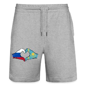 Russie Kazakhstan Drapeau Mains Coeur Forme Utilisé - Short de jogging bio TRAINER Stanley/Stella unisexe - gris chiné - Devant - Nik (191cm) & Marisol (170cm)