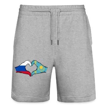 Russie Kazakhstan Drapeau Mains Coeur Forme - Short de jogging bio TRAINER Stanley/Stella unisexe - gris chiné - Devant - Nik (191cm) & Marisol (170cm)