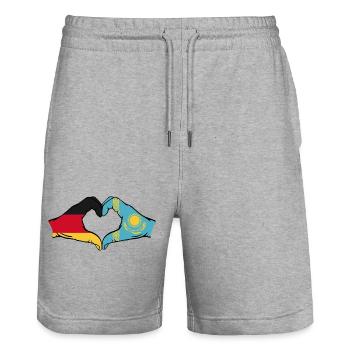 Allemagne Kazakhstan Drapeau Mains Coeur Forme - Short de jogging bio TRAINER Stanley/Stella unisexe - gris chiné - Devant - Nik (191cm) & Marisol (170cm)
