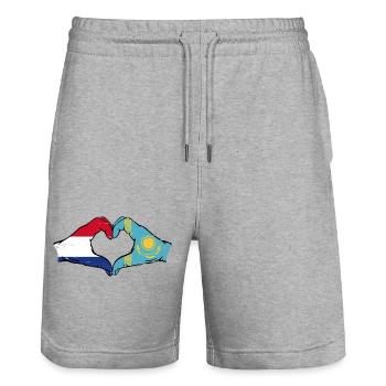 Hollande Kazakhstan drapeau mains forme de coeur utilisé - Short de jogging bio TRAINER Stanley/Stella unisexe - gris chiné - Devant - Nik (191cm) & Marisol (170cm)