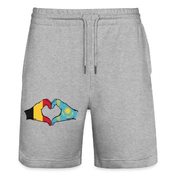 Belgique Kazakhstan Drapeau Mains Coeur Forme - Short de jogging bio TRAINER Stanley/Stella unisexe - gris chiné - Devant - Nik (191cm) & Marisol (170cm)