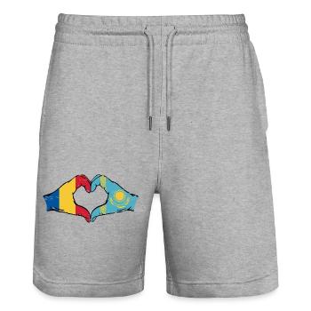 Rumänien Kasachstan Flagge Hände Herzform used - Stanley/Stella Unisex Bio Joggingshorts Trainer  - Grau meliert - Vorne - Nik (191cm) & Marisol (170cm)