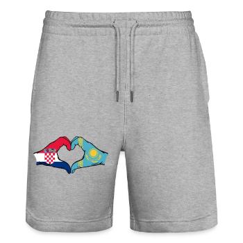 Croatie Kazakhstan Drapeau Mains Coeur Forme - Short de jogging bio TRAINER Stanley/Stella unisexe - gris chiné - Devant - Nik (191cm) & Marisol (170cm)