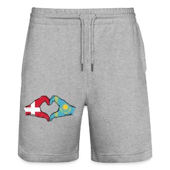 Dänemark Kasachstan Flagge Hände Herzform used - Stanley/Stella Unisex Bio Joggingshorts Trainer  - Grau meliert - Vorne - Nik (191cm) & Marisol (170cm)