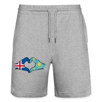 Islande Kazakhstan Drapeau Mains Coeur Forme - Short de jogging bio TRAINER Stanley/Stella unisexe - gris chiné - Devant - Nik (191cm) & Marisol (170cm)