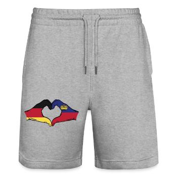Deutschland Liechtenstein Flagge Hände Herzform - Stanley/Stella Unisex Bio Joggingshorts Trainer  - Grau meliert - Vorne - Nik (191cm) & Marisol (170cm)