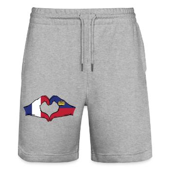 Frankreich Liechtenstein Flagge Hände Herzform - Stanley/Stella Unisex Bio Joggingshorts Trainer  - Grau meliert - Vorne - Nik (191cm) & Marisol (170cm)
