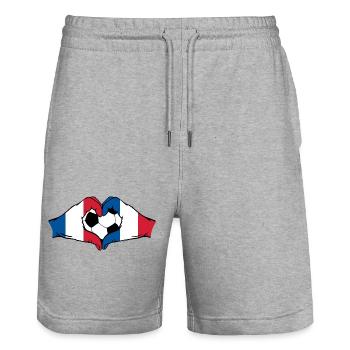 Frankreich Fußball Flagge Hände Herzform - Stanley/Stella Unisex Bio Joggingshorts Trainer  - Grau meliert - Vorne - Nik (191cm) & Marisol (170cm)