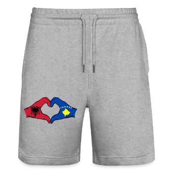 Albanien Kosovo Flagge Hände Herzform - Stanley/Stella Unisex Bio Joggingshorts Trainer  - Grau meliert - Vorne - Nik (191cm) & Marisol (170cm)