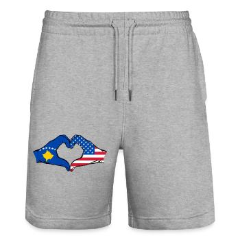 Kosovo USA Flagge Hände Herzform - Stanley/Stella Unisex Bio Joggingshorts Trainer  - Grau meliert - Vorne - Nik (191cm) & Marisol (170cm)